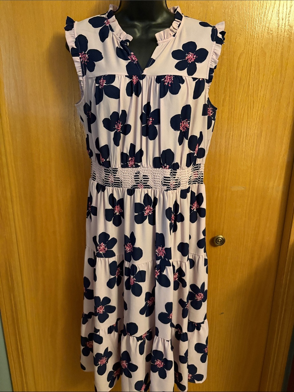 kate spade Sleeveless Floral Midi Dress in Light Pink and Navy